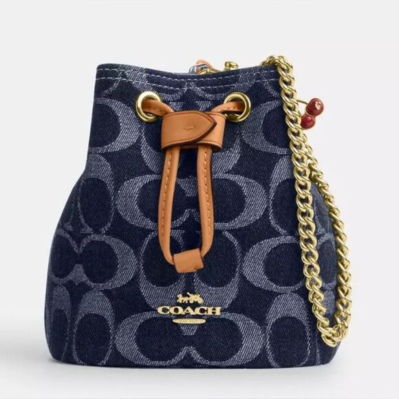 NWT❤️ Coach Drawstring Chain Wristlet Bag Signature Denim Wallet Purse CZ031 - Picture 5 of 13